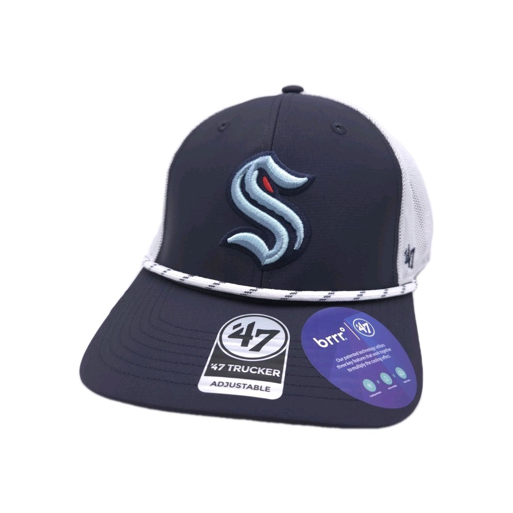 Seattle Kraken '47 Brand NHL Rope‎ Trucker Adjustable Snapback Hat - Picture 2 of 5